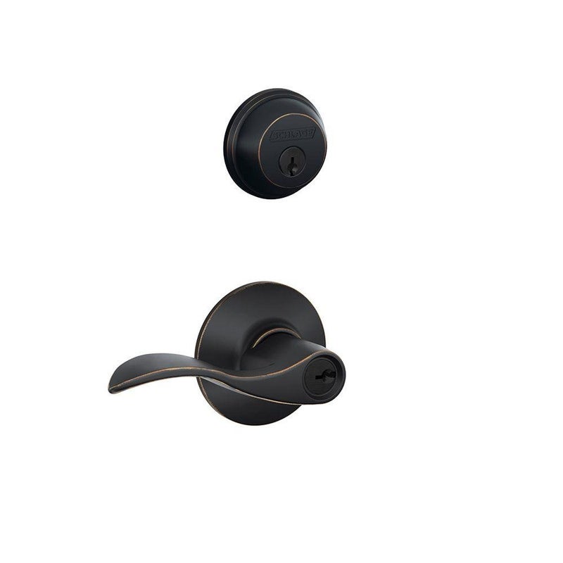 Schlage FB50N V Acc 716 Single Cylinder Deadbolt and Keyed Entry Accent Lever  Aged Bronze - Image 1